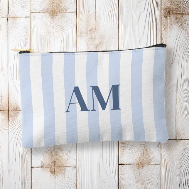 Minimalist Modern Blue Initial Monogram Accessory Pouch
