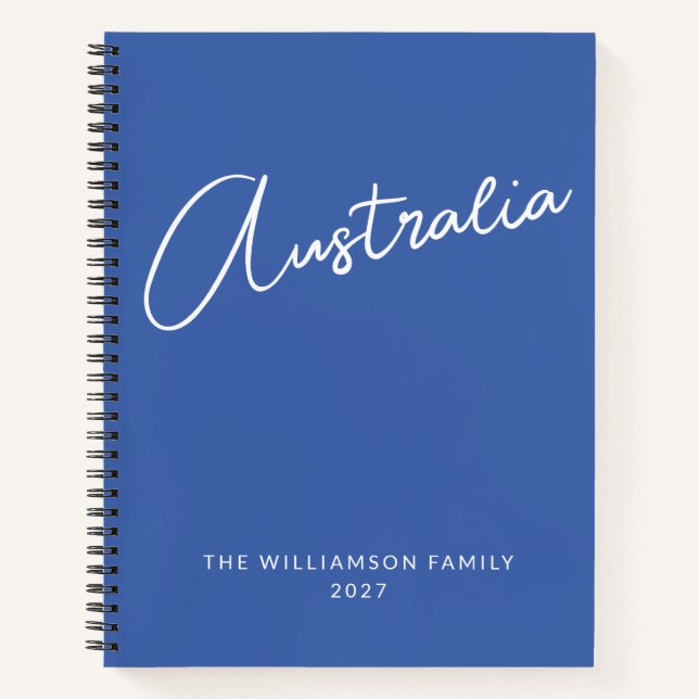Minimalist Modern Blue Personalized Family Travel Notebook (Front)