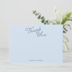 Minimalist Modern Blue Retro Script Baby Shower Thank You Card