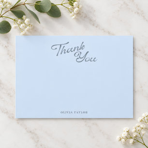 Minimalist Modern Blue Retro Script Baby Shower Thank You Card