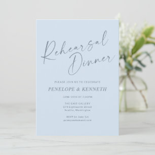 Minimalist Modern Blue Script Rehearsal Dinner Invitation
