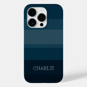 Minimalist Modern Blue Striped Case-Mate iPhone 14 Pro Case