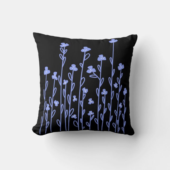 Minimalist modern blue white doodle floral throw pillow (Front)