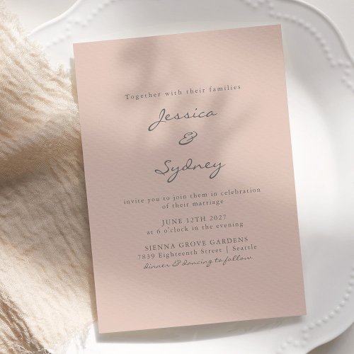 Minimalist Modern Blush Gray Script Wedding Invitation