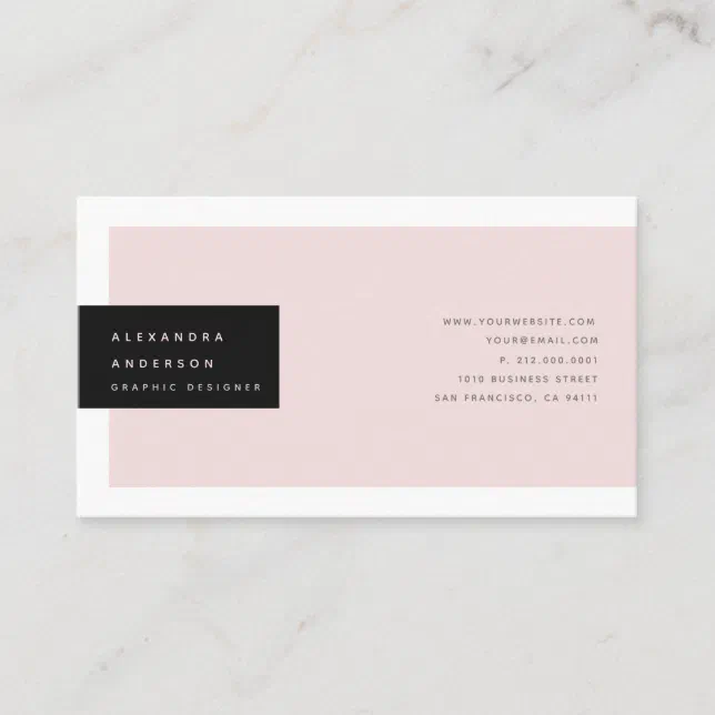 Minimalist Modern Blush Pink & Black Business Card | Zazzle