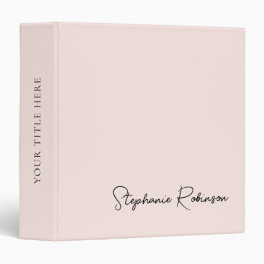 Minimalist Modern Blush Pink Monogram Name Script 3 Ring Binder