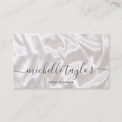 Minimalist modern blush pink silk signature script business card