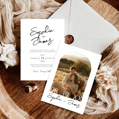 Minimalist Modern Boho Arch Photo wedding Invitation