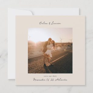 Minimalist Modern Boho Beige Square Photo Wedding Save The Date