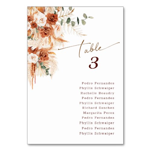 Minimalist Modern Boho Terracotta Plan Wedding  Table Number