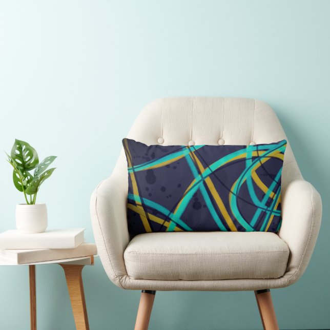 minimalist modern bold turquoise orange on gray  lumbar pillow (Chair)
