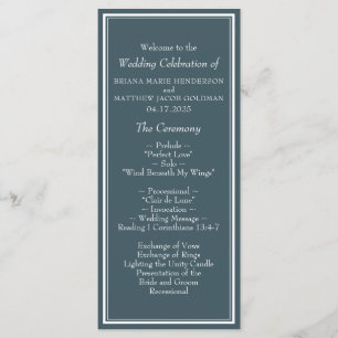 Minimalist Modern Border Blue Wedding Program