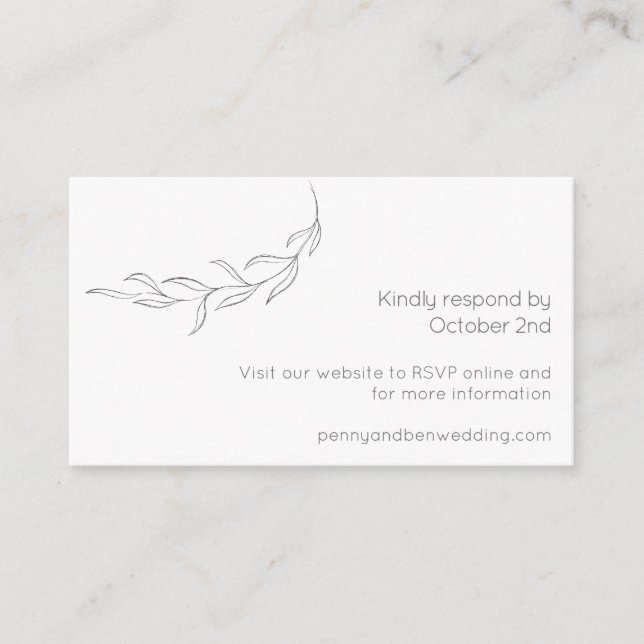 Minimalist Modern Botanical Drawing Chic Wedding  Enclosure Card (Front)