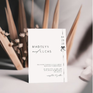 Minimalist Modern Bow Black White  Wedding Invitation