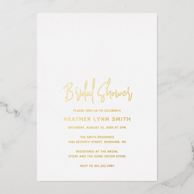 Minimalist Modern Bridal Shower Foil Invitation (Front)