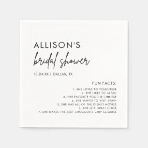 Minimalist Modern Bridal Shower Fun Facts Napkins