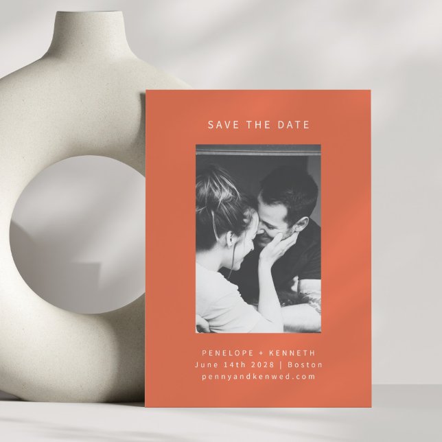 Minimalist Modern Bright Orange Photo Wedding Save The Date (Creator Uploaded)