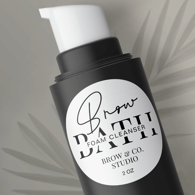 Minimalist Modern Brow Foam Cleanser Packaging Classic Round Sticker (Brow bath cleanser bottle packaging design in minimal black and white style)