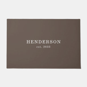 Minimalist Modern Brown Custom Family Name Doormat