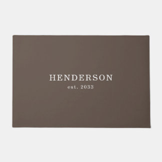 Minimalist Modern Brown Custom Family Name Doormat