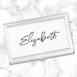 Minimalist Modern Brush Script First Name Business Card Case<br><div class="desc">A first name business card case holder for her. The script is a lovely, brush stroke modern handwritten script that is a perfect gift for her. The decorative brush stroke style may require you to re-center your given name. You may also customize the black font color and calligraphy style. The...</div>