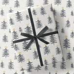 Minimalist Modern Brush Stroke Christmas Tree Gift Wrapping Paper<br><div class="desc">This gift wrap features a minimal,  primitive style design with simple charcoal gray and black painted,  single (thick) brush stroke xmas trees with golden stars atop,  and creamy white abstract snow,  all set on a ecru / ivory background.</div>