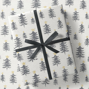 Christmas Foil Reversible Wrapping Paper, Black And Gold, Trees