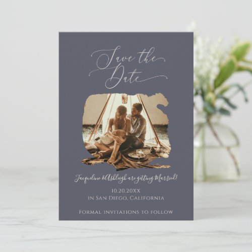 Minimalist Modern Brush Stroke Frame Photo Script  Save The Date