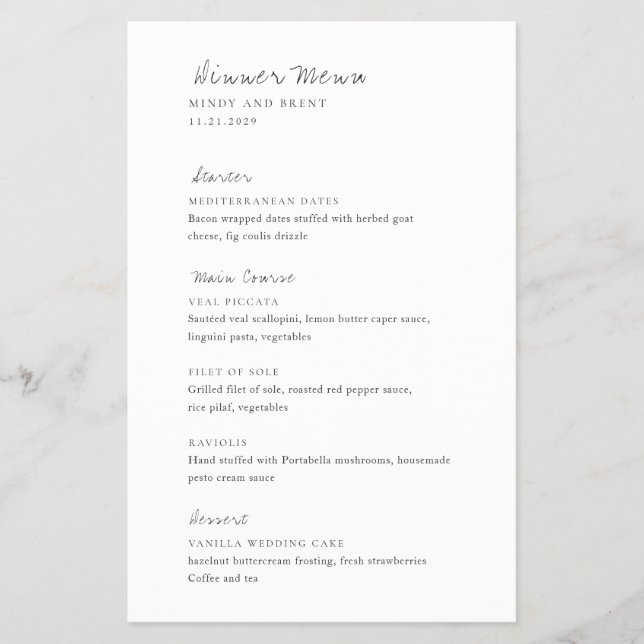 Minimalist Modern Budget Wedding Menu Flyer (Front)