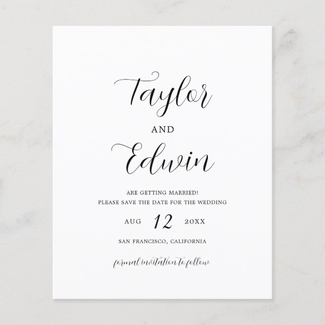 Minimalist Modern Budget Wedding Save the Date Flyer (Front)
