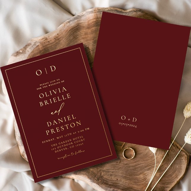 Minimalist Modern Burgundy Gold Wedding Foil Invitation (Creator Uploaded)
