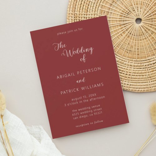 Minimalist Modern Burgundy Wedding Invitation
