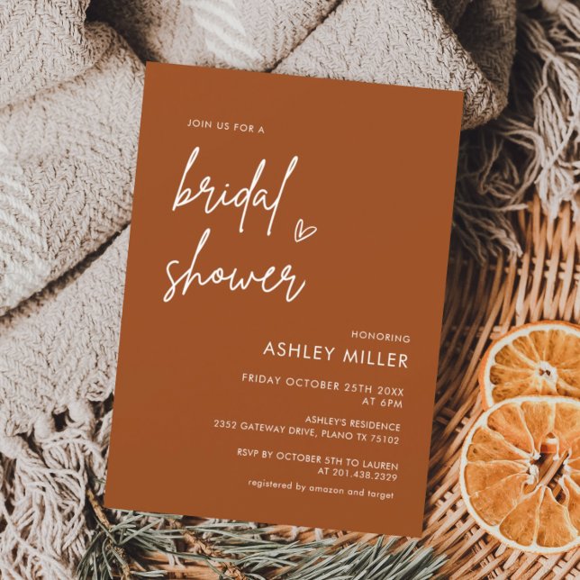 Minimalist Modern Burnt Orange Bridal Shower Invitation