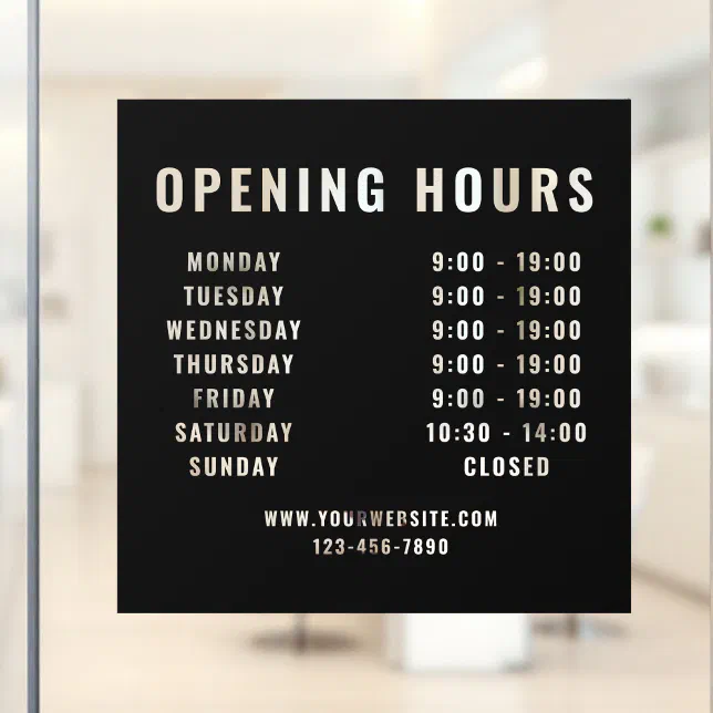 Minimalist Modern Business Opening Hours Black Window Cling | Zazzle