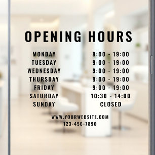 Minimalist Modern Business Opening Hours Black Window Cling