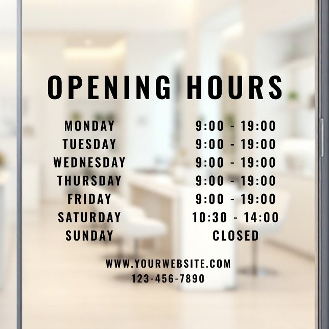 Minimalist Modern Business Opening Hours Black Window Cling (Creator Uploaded)