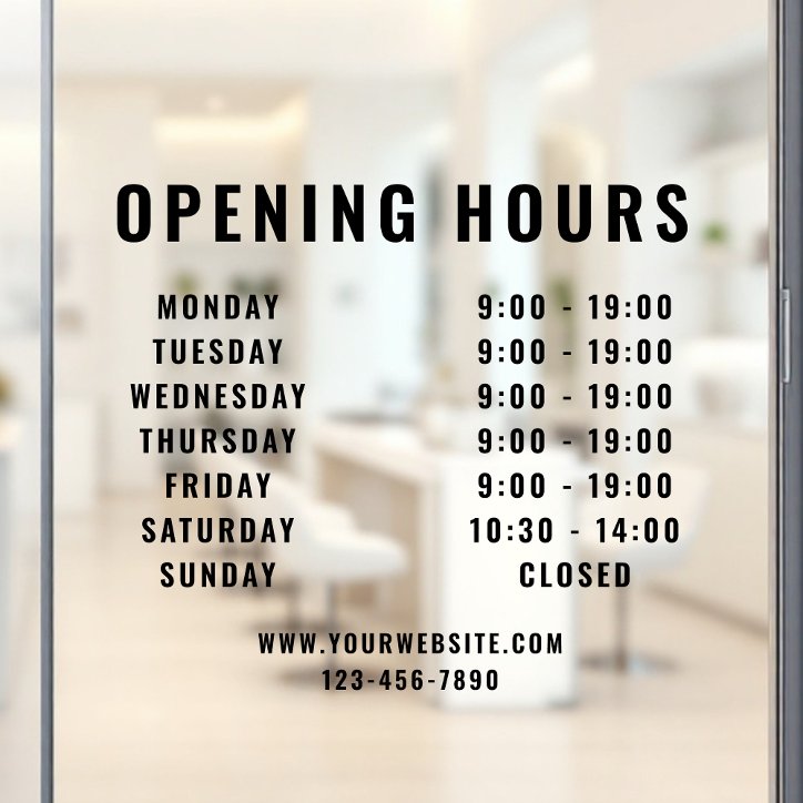 Minimalist Modern Business Opening Hours Black Window Cling