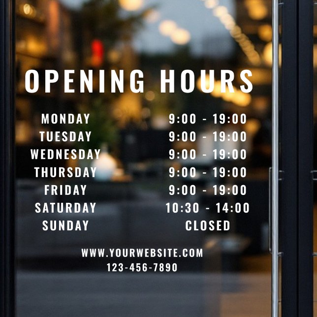 Minimalist Modern Business Opening Hours White Window Cling (Creator Uploaded)