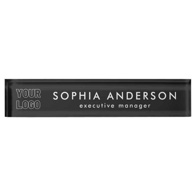 Minimalist Modern Business Your Logo Here Employee Desk Name Plate (Front)