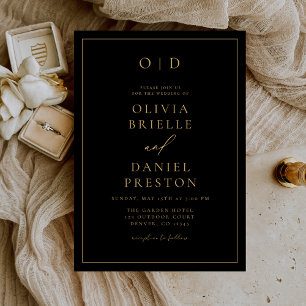 Minimalist Modern Calligraphy Black Gold Wedding Invitation