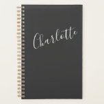 Minimalist Modern Calligraphy Black White Name Planner<br><div class="desc">Minimalist Modern Calligraphy Personalized Black Planner</div>