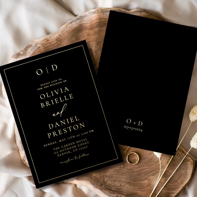 Minimalist Modern Calligraphy Black White Wedding Foil Invitation (Creator Uploaded)
