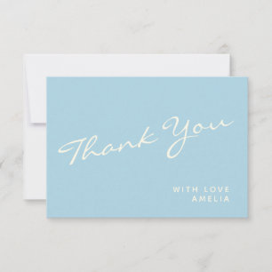 Minimalist Modern Calligraphy Blue Name Thank You Card