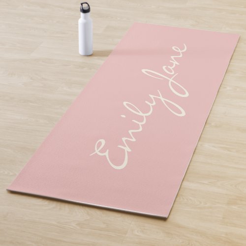 Minimalist Modern Calligraphy Blush Pink Name  Yoga Mat