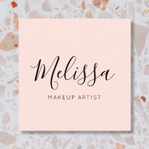 Minimalist Modern Calligraphy Blush Pink Square Business Card