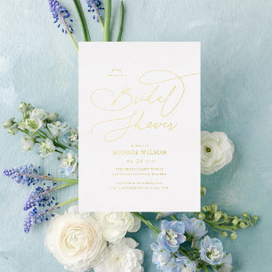 Minimalist Modern Calligraphy Bridal Shower Foil Invitation