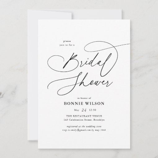 Minimalist Modern Calligraphy Bridal Shower Invitation | Zazzle