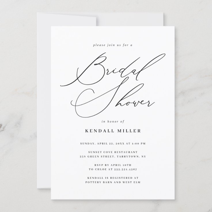 Minimalist Modern Calligraphy Bridal Shower Invitation Zazzle