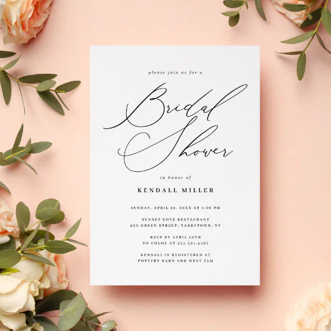 Minimalist Modern Calligraphy Bridal Shower Invitation Zazzle