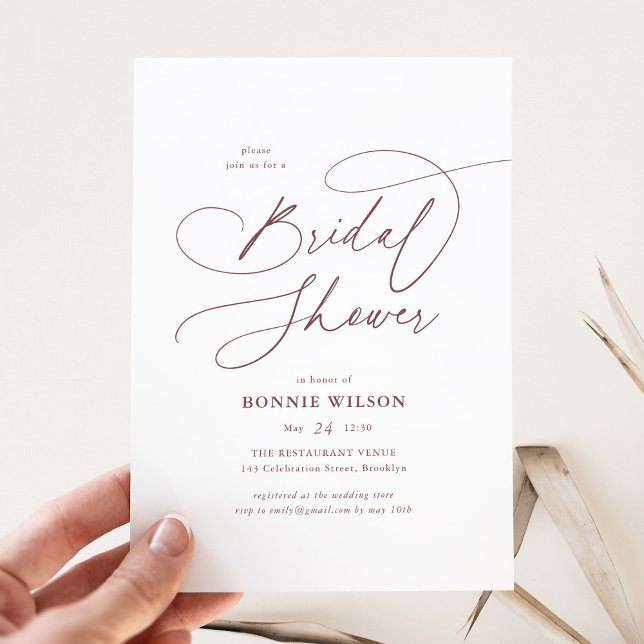 Minimalist Modern Calligraphy Burgundy Bridal Invitation (Creator Uploaded)